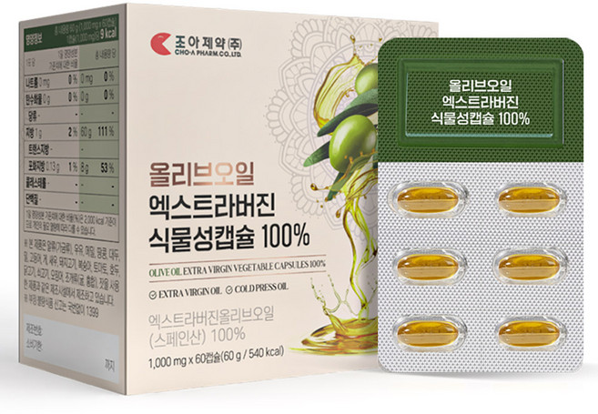 [조아제약] 올리브오일 엑스트라버진 식물성캡슐, 1개, 60g