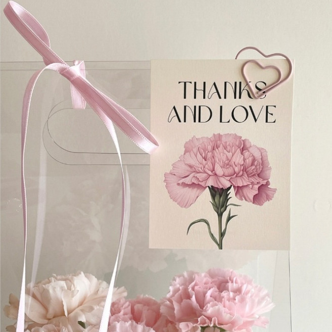 로기플랜 카네이션 감사카드 30매 8x10cm 어버이날 스승의날 메세지카드 꽃다발 선물포장, 1세트, 버터