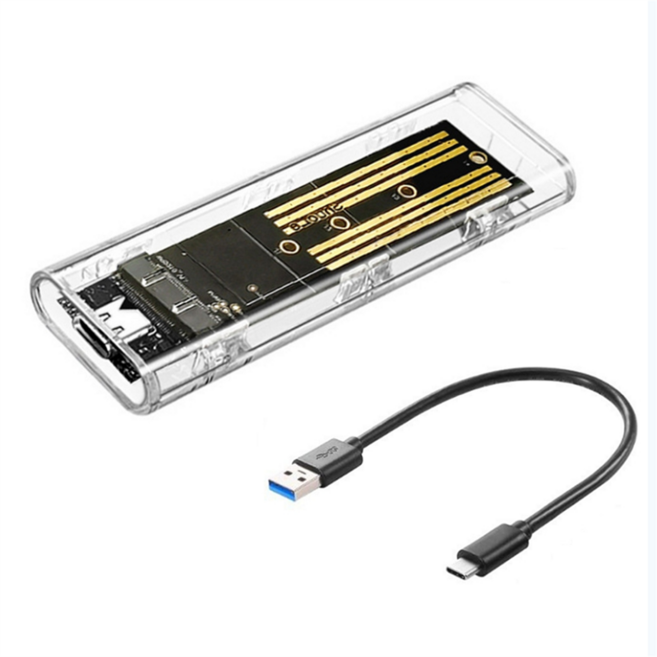M2 SSD 케이스 M.2 NVME SSD 인클로저 휴대용 USB3.1 Type-C SSD 투명 하드 디스크 케이스 5Gbps PC용, 표시된 대로, 1개