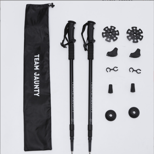Team Jaunty 두랄루민 3단 초경량 등산스틱 2개 1세트+케이스, 블랙, 1개