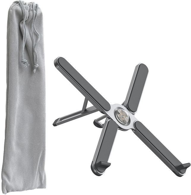 휴대용 메탈 접이식 노트북 태블릿 슬림 스탠드 드로잉 거치대 높이조절 가능 ( 파우치 포함 ), 실버, MDLTSTAND, 1개