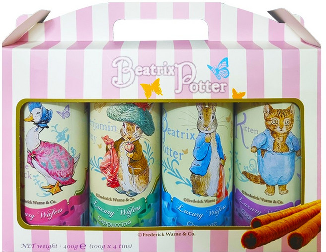 피터래빗 럭셔리 웨이퍼 롤 4입 선물세트 100g 바닐라 1개+카푸치노 1개+초코 1개+쿠키앤크림 1개 (총4개) 과자쿠키웨하스스틱, 400g, 1세트