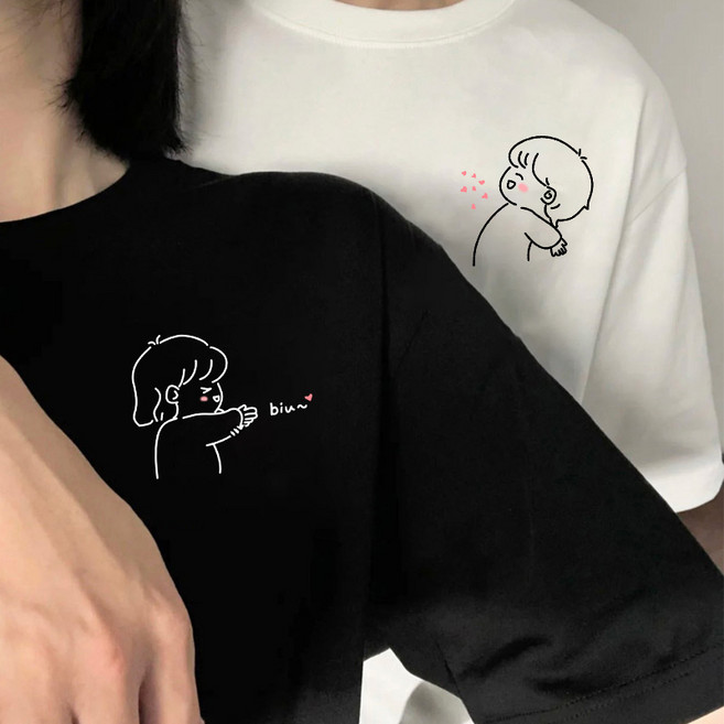 簡筆畫情侶T恤-Biu愛心 純棉短袖情侶裝 台灣製 班服團體服 文青T恤 深灰