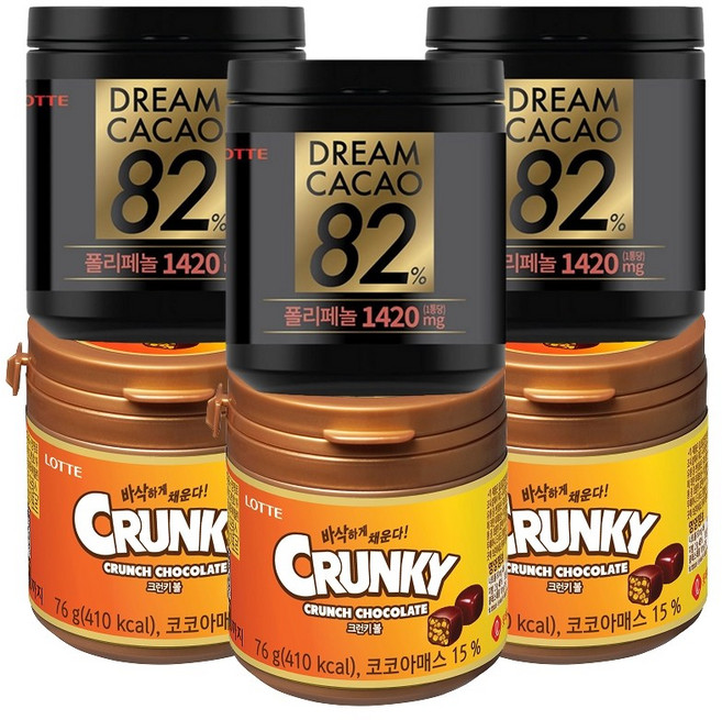 롯데 크런키볼 76g+드림카카오 82% 86g 2종 혼합구성, 3개, 162g