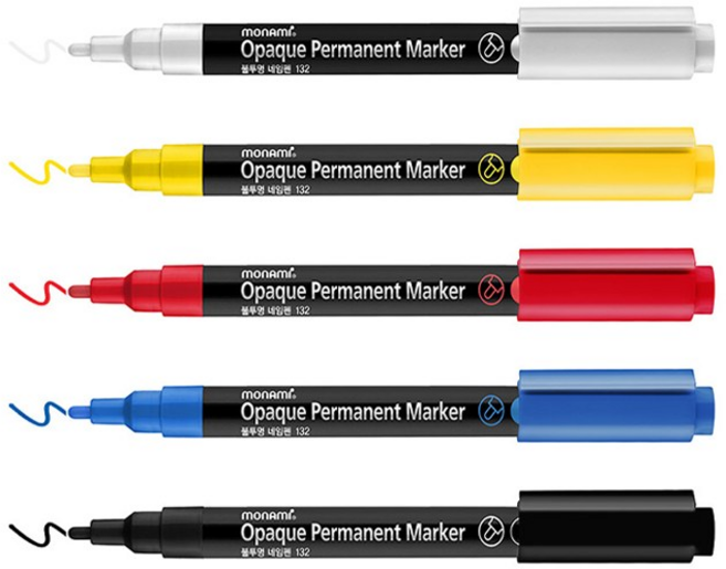 모나미 불투명 네임펜 132 선명한 발색 나무 유리, 화이트