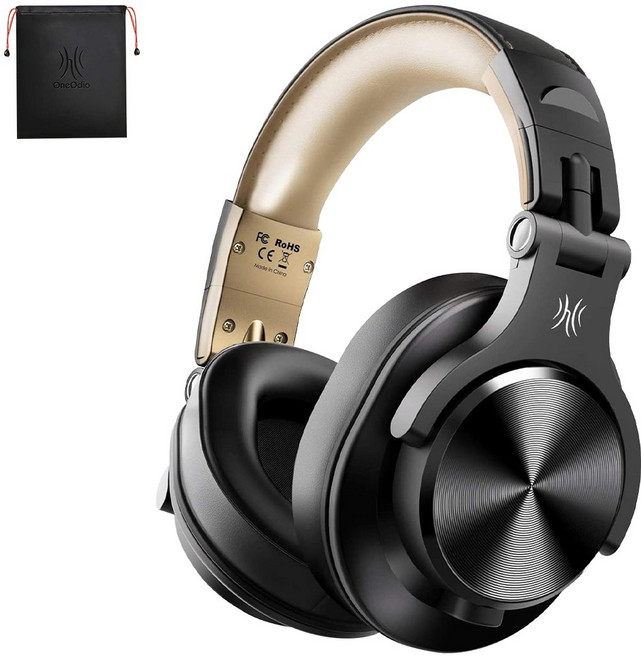 OneOdio A70 무선 유선 헤드셋 72시간 사용 PC 폰 기타 동시연결 Hi-Res DJ 스튜디오 접이식 헤드폰, 골드