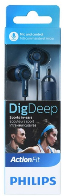 필립스 액션핀 딕딥 스포츠 통화기능 방수 이어폰, SHQ2405, BL