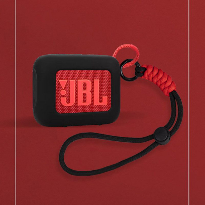 JBL GO4 보호 케이스 스피커 실리콘 4세대 골든 브릭 호환 커버 로프 스트랩, JBLGO4 뮤직 BRIC 4세대 케이스, 검정+빨강 검정 로프