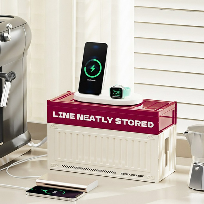 코핏 콘센트 2단 멀티탭정리함 책상전선정리 멀티탭거치대, 레드, 1개