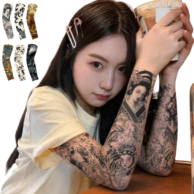 코앤차 타투팔토시 6종세트 문신스티커 타투슬리브 페이크타투 반팔커버