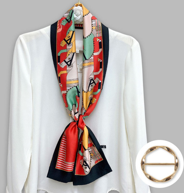 여성 사각 실크 스카프 스카프링 포함