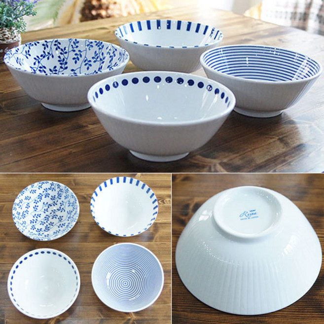 면기(4P세트/블루에가와리)-볼/전자렌지가능, 면기4P세트, 1개