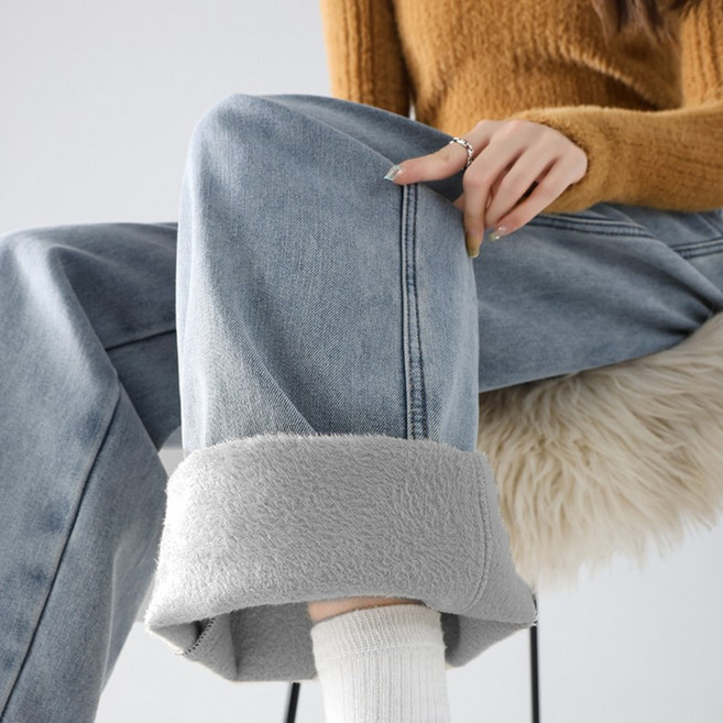 로젤라 가을겨울 여성 기모 청바지 하이웨이스트 슬림 청바지 N03