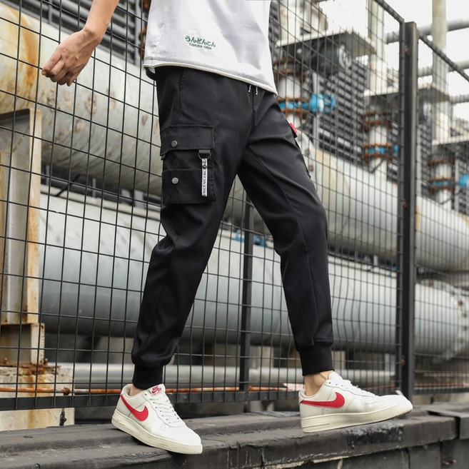 LARGE STORE 潮流涼感多口袋工裝男褲 工作褲 休閒長褲 韓版九分褲 冰絲褲(K602)