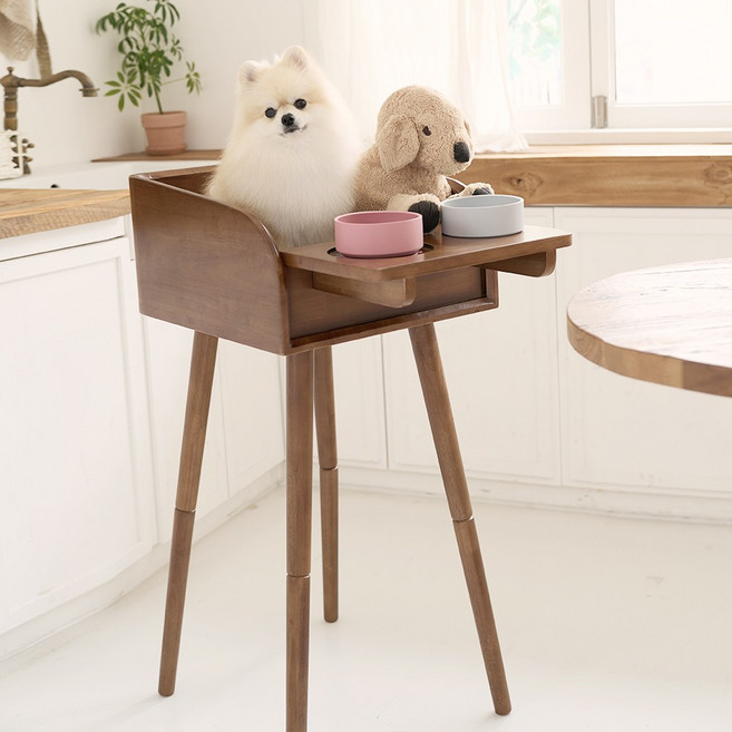 강아지 하이체어 고양이 반려견 식탁의자 테이블의자 반려견 애견 식사, 엔틱오크 1개, 1개
