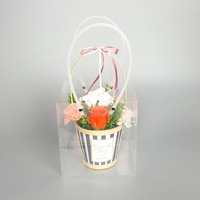 투명 화분 쇼핑백 10장 꽃 선물 포장 가방, 사각 쇼핑백(투명)