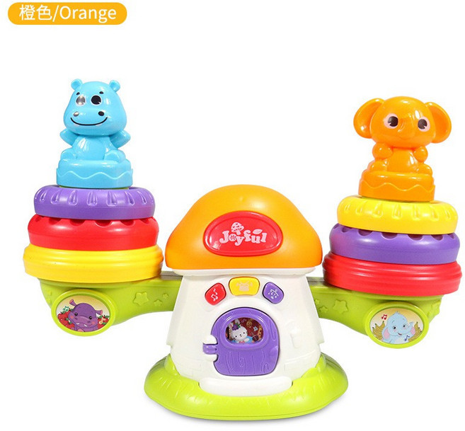 Joyful 聲光音樂平衡套塔 嬰幼兒搖擺疊疊圈積木玩具 橙色, 橙色 展示盒, 1個