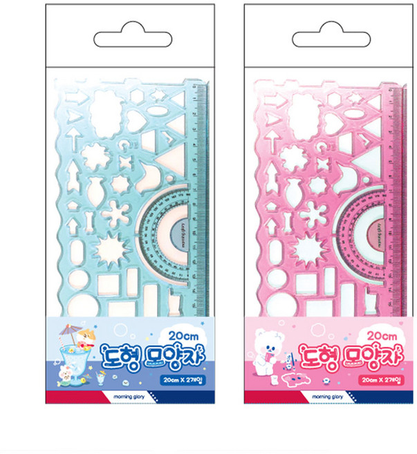 꼬맹이샵 모닝글로리 1200 도형 모양자 뭉스프렌즈 아이비스, 1개, 분홍