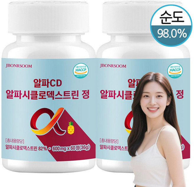 제이본숨 쏙옥 가벼운 알파CD 알파시클로덱스트린 순도98.0% 식약청인증, 2개, 60정