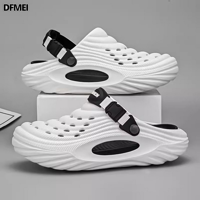 QRU 厚底eva洞洞鞋男夏季外穿防滑耐磨休閒開車兩用沙灘涼鞋