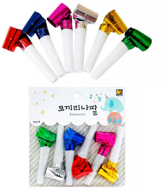 attizone 코끼리나팔 피리 삑삑이 파티 이벤트용 칼라혼합 6개입