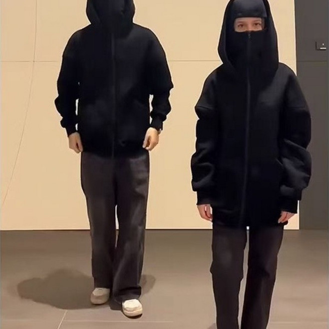 복면 후드집업 힙합 빈티지 더블 페이스 마스크 후드티 블랙 M