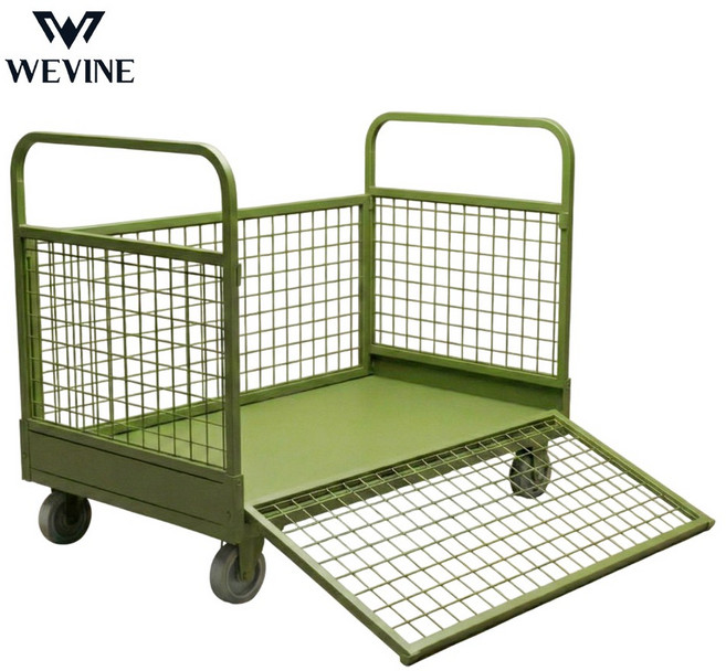 접이식 카트 물류창고 운반용 손수레 고하중 바스켓카트 롤테이너, 카키 대형, 1개