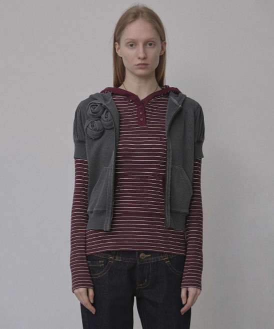 SCULPTOR Stripe Hoodie Tee Burgundy
