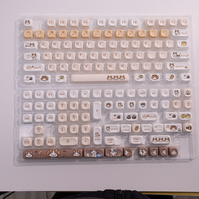 일식 고양이 귀여운 기계식 키보드 키캡 한글 영문 각인 PBT 염료승화캐릭터 키캡 MOA 프로파일 MX 스위치 호환 61/64/68/87/96/104/108 배열 키보드 지원, 한글 각인