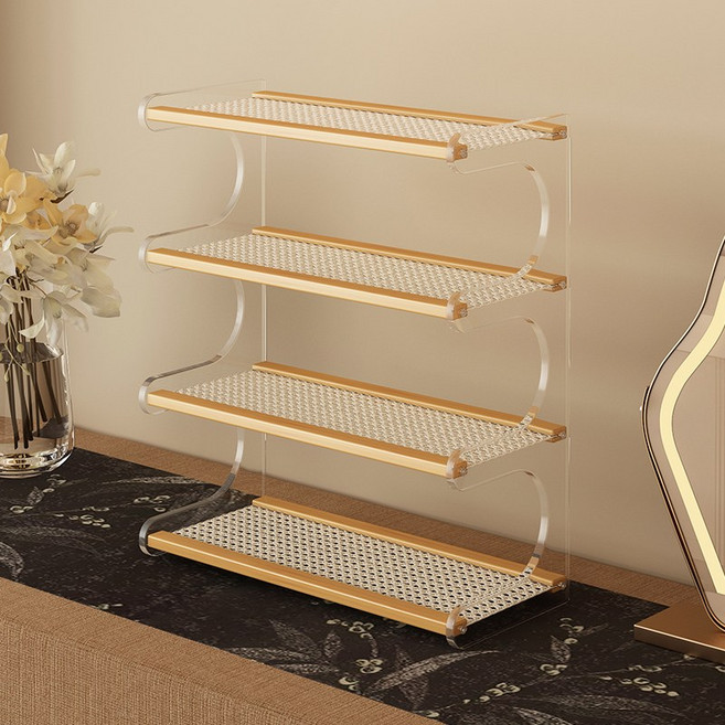 CUBBYCASE 데스크탑 수납 선반 배수 컵걸이 럭셔리 다층 정리대 사무실 책상 주방 식탁 수납 미니 정리 선반, 4단, 투명색