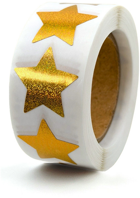 디어플레이스 홀로그램 반짝이 롤스티커 500매, 1개, S1 홀로 골드 2.5cm_별