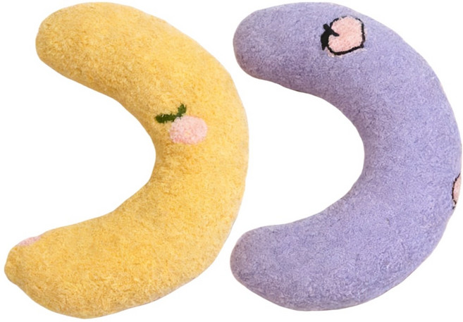 세이섬 반려동물 목 받침 베개 쿠션 세트 강아지 고양이 겸용 반달베개 꿀잠 쿠션, 1세트, 옐로우1개+퍼플1개