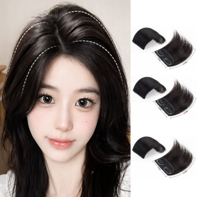 미룬토 풍성한 옆머리 정수리 볼륨 헤어피스 붙임 부분가발 세트 3P, 3개, 내츄럴블랙