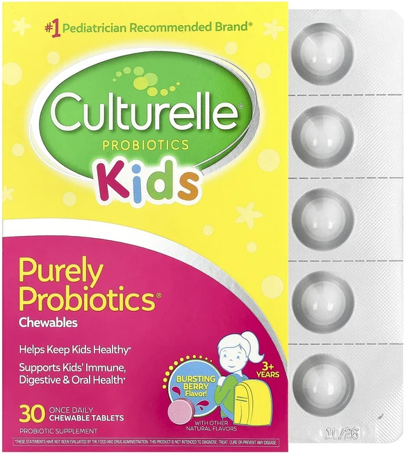 Culturelle 어린이용 Purely Probiotics® 츄어블 3세 이상 강한 베리 맛 츄어블정 30정(1정당 25mg) - 쿠팡