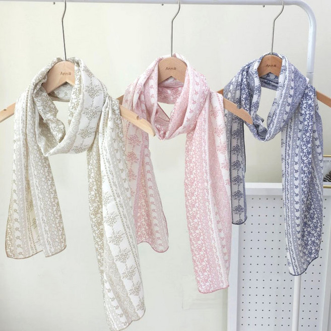 듀벨로 부드러운촉감 순면 거즈원단 면 잔꽃무늬 플라워패턴 롱스카프 (3컬러)