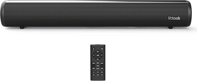 스마트 TV용 LITTOAK HDMI 사운드 바 소형 TV 스피커 PC 프로젝터용 광학HDMIAuxCoaxUSB블루투스 연결 리모컨 포함 16, Black-1, 3.64 pounds