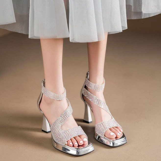 꽃소담 가보시 스틸레토 힐 여름 큐빅 샌들 HZHF55