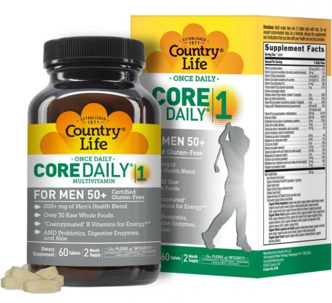 멀티 비타민 종합 식품 컨트리 라이프 코어 데일리1 남성용 멀티비타민 50+ 글루텐 프리 코엔자임 B 프로바이오틱스 통식품 소화 효소 함유 에너지 인증 60정, 강아지 영양제 개 컨트리 라이프 코어 데일리1 남성용, 1개 - 쿠팡