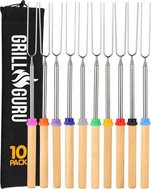 Grill Guru 화덕용 스모어 스틱 - 캠프파이어 마시멜로 로스팅 스틱 스모어 키트 야외용 스모어 꼬치 핫도그 포크 캠핑 필수품 모닥불 기어 롱 81.3cm(32인치) 1