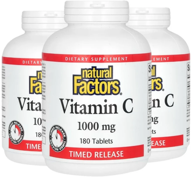 내추럴팩터스 Natural Factors 비타민C 타임 릴리즈 1000 mg 180정 X3, 3개 - 쿠팡
