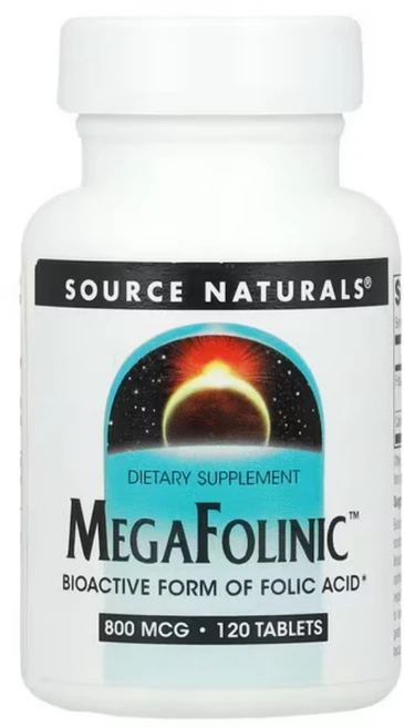 소스내츄럴스 MegaFolinic 엽산 800mcg 120정 칼슘 비타민 글루텐프리, 1개 - 쿠팡