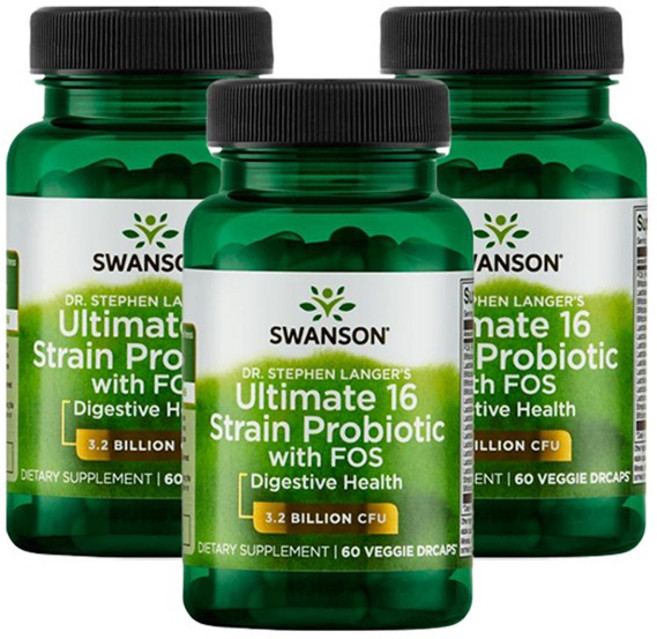 Swanson 斯旺森 16種益生菌+FOS 32億CFU素食膠囊, 60顆, 3罐