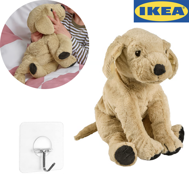 이케아 소형 강아지 애착인형 + 모다미후크, 1개, 베이지+후크