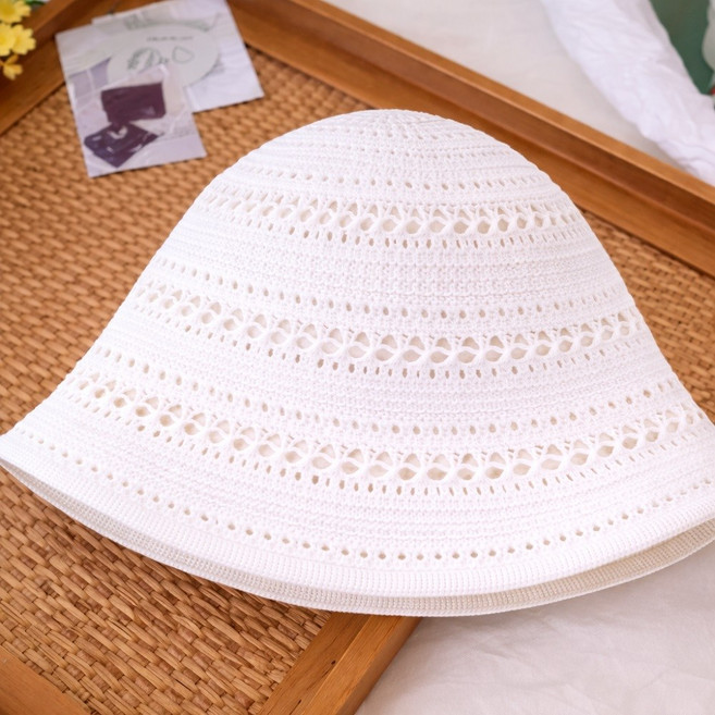 띵룸 여성 여름 뜨개 벙거지 모자 니트 버킷햇 통풍 가벼운 데일리 비치 모자