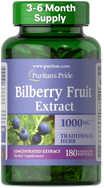 퓨리탄프라이드 빌베리 추출물 1000mg 소프트젤 180정, 1개 - 쿠팡