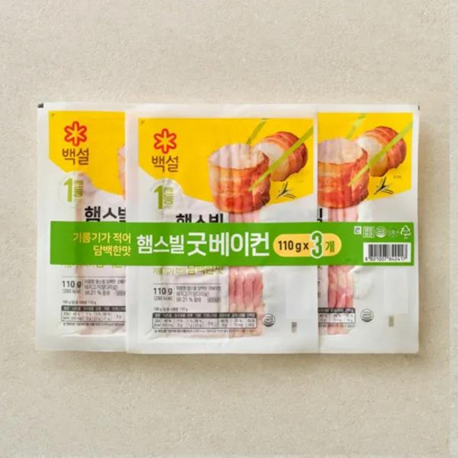 [CJ] 백설 햄스빌 베이컨, 3개, 110g