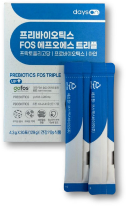 데이즈온 프리바이오틱스 FOS 트리플 유산균 먹이 장케어 프락토 갈락토 자일로 올리고당 아연 장내유익균 프로바이오틱스, 1세트, 30회분
