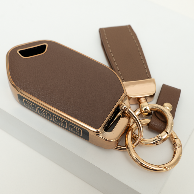 기아 EV3 EV4 EV5 EV6 EV9 K5 쏘렌토 호환 차 키 케이스 스마트 키커버 리모컨 키홀더 가죽 스트랩 세트, TL08_KH17(9버튼), (브라운)