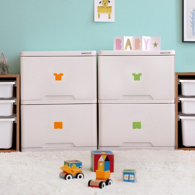 캐릭터 베이비 유아동 3단 플라스틱 서랍장 베이비장 속 깊은 수납장, 그린