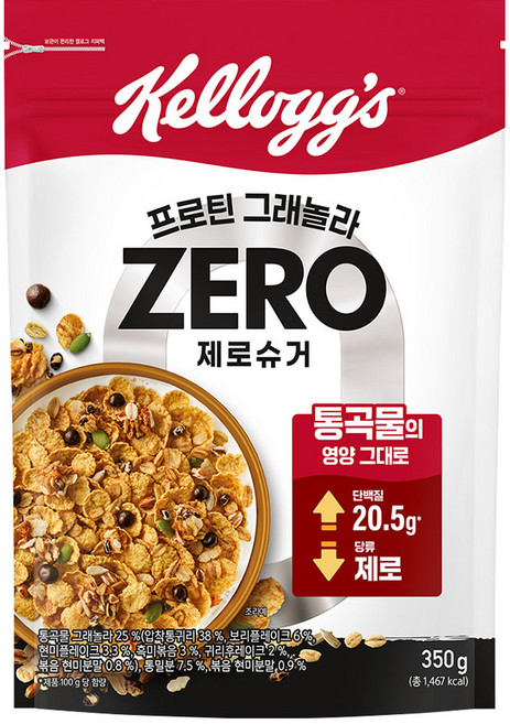 켈로그 프로틴 그래놀라 제로슈거, 350g, 4개